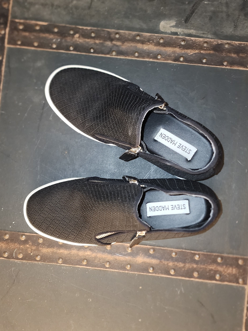 Steve Madden Black Knit Wedge Slip-On Sneakers with White Outsole
